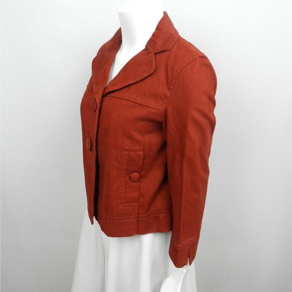 Ann Taylor Twill Peacoat Sz‎ XS Rust Red Cotton Fall Cropped Jacket - Picture 11 of 15